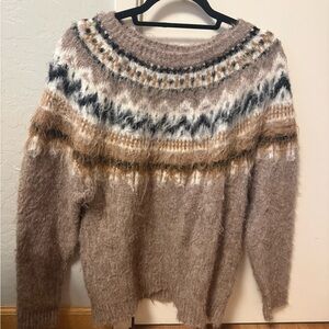 Cozy Isle Patterned Brown Sweater